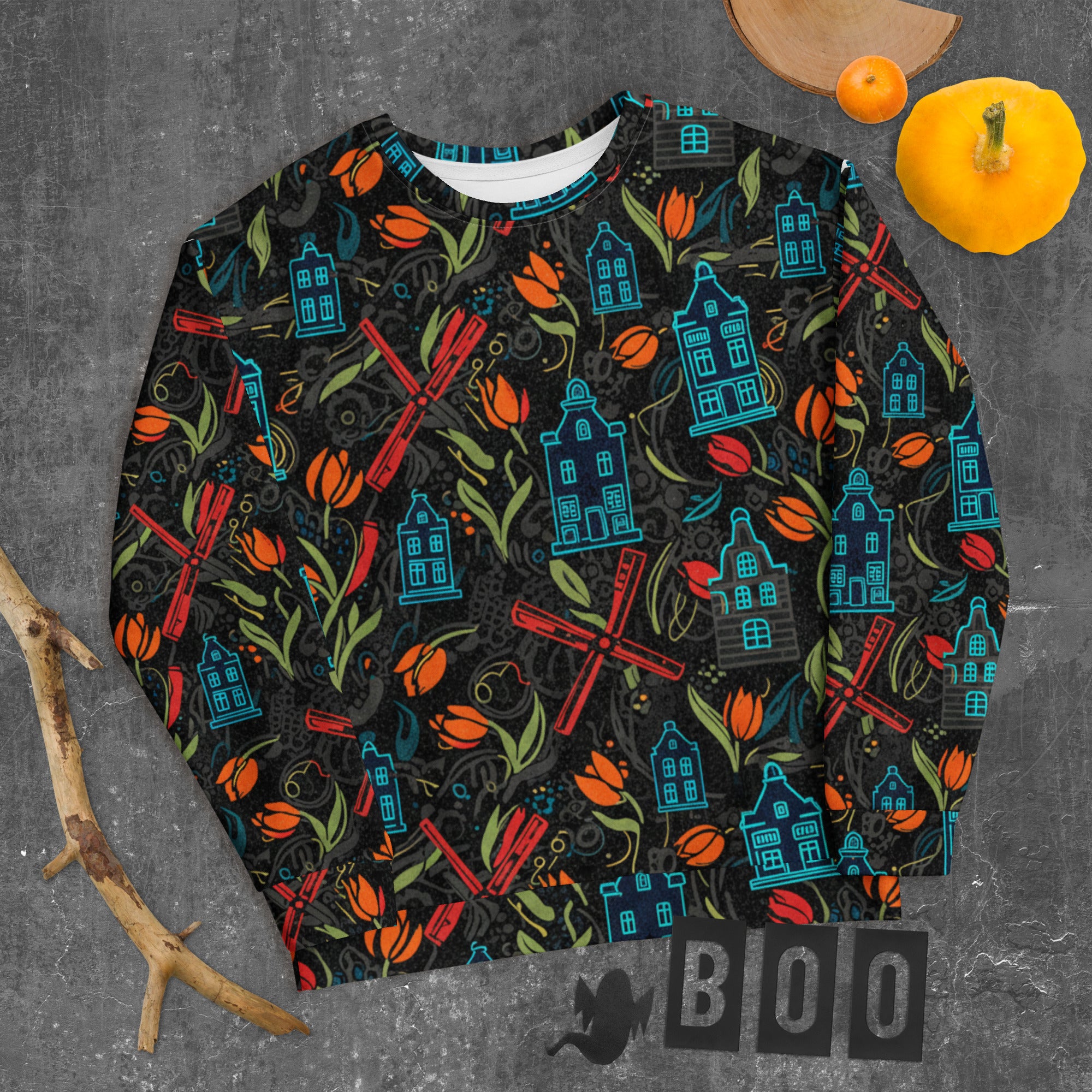 sweatshirt, trui, urban, streetwear, aop, all-over print, gerecycled, duurzaam, fleece, Windmolenpatroon